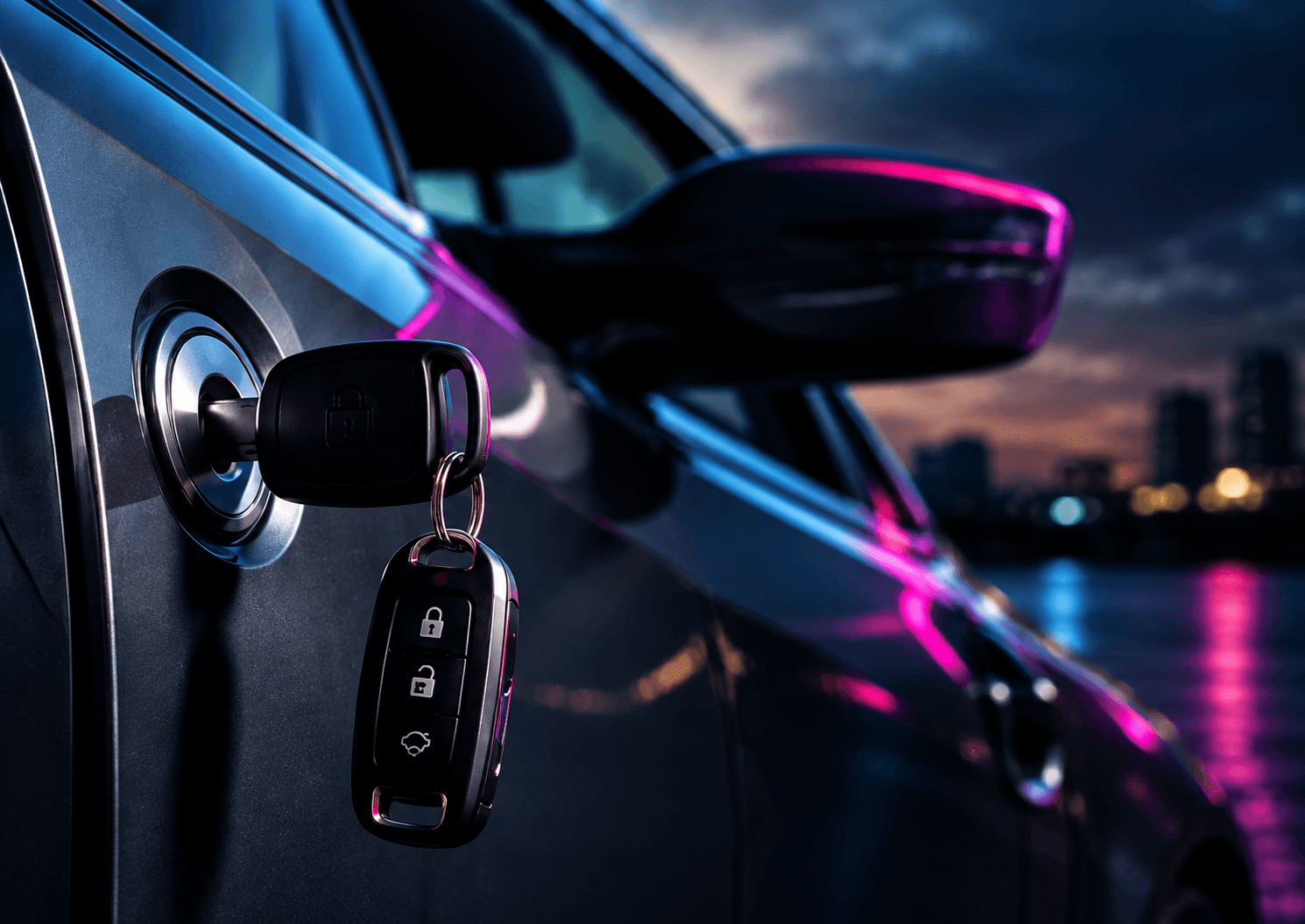 Close-up of a car key near the vehicle door